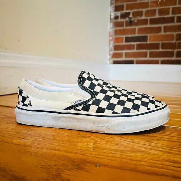 RARE🔥 VANS Classic Slip On Checkerboard Racing Flag White Black Sz 7. Mens Shoe - Picture 6 of 16
